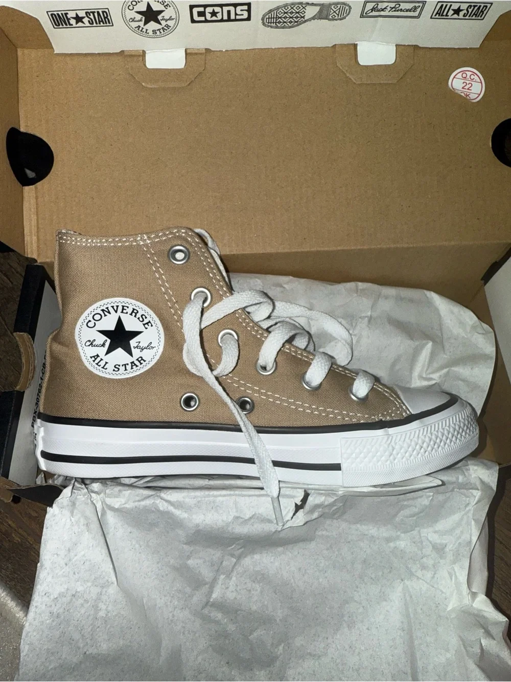 Converse High Top Sneakers - Taupe and White